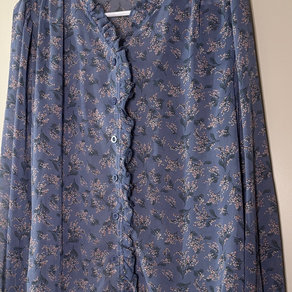 Floral Ruffle Button-Up Blouse